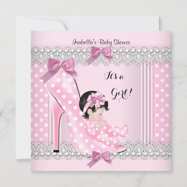 Invitación Cute Chica Baby Shower Pink Polka Dots High Heat 2 (Anverso)