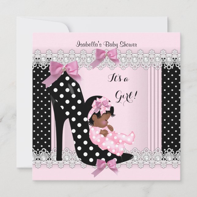 Invitación Cute Chica Baby Shower Pink Polka Dots High Heat 6 (Anverso)