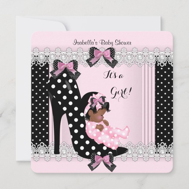 Invitación Cute Chica Baby Shower Pink Polka Dots High Heat 7 (Anverso)