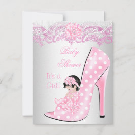 Invitación Cute Chica Baby Shower Rosa Baby Shoe Lace
