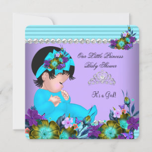 Invitación Cute Chica Baby Shower Verde azulado Azul morado
