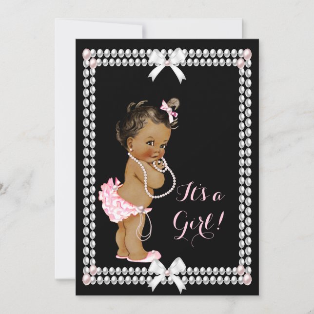Invitación Cute Chica de Baby Shower Perlas rosadas de etnia  (Anverso)