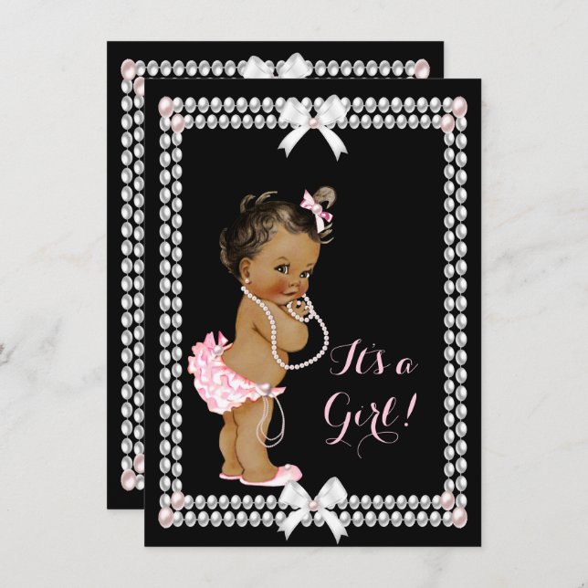 Invitación Cute Chica de Baby Shower Perlas rosadas de etnia  (Anverso / Reverso)