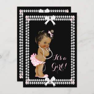 Invitación Cute Chica de Baby Shower Perlas rosadas de etnia 