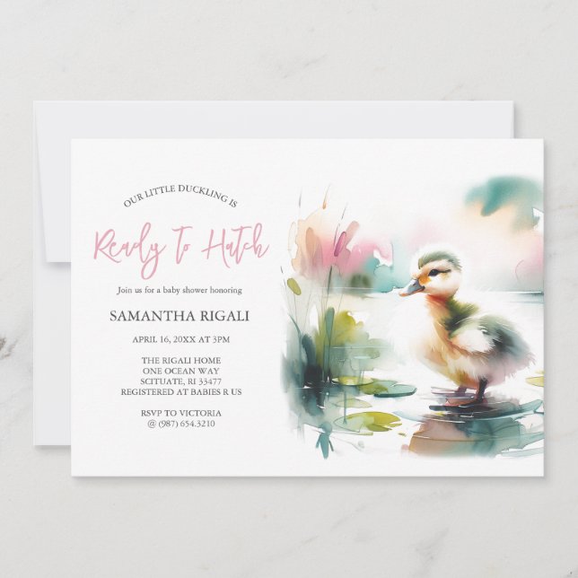 Invitación Cute Chica Watercolor Duck Baby Shower (Anverso)