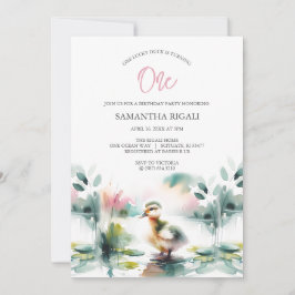 Invitación Cute Chica Watercolor Duck Birday Party