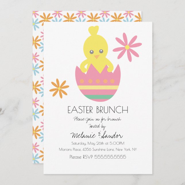 Invitación Cute Chick Easter Eggs Dinner Brunch  (Anverso / Reverso)