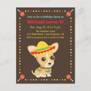 Invitación Cute Chihuahua Fiesta Mexicana Niños Fiesta de cum
