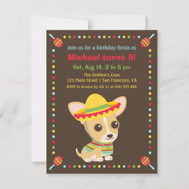 Invitación Cute Chihuahua Mexicana Fiesta Niños Fiesta de cum (Anverso)