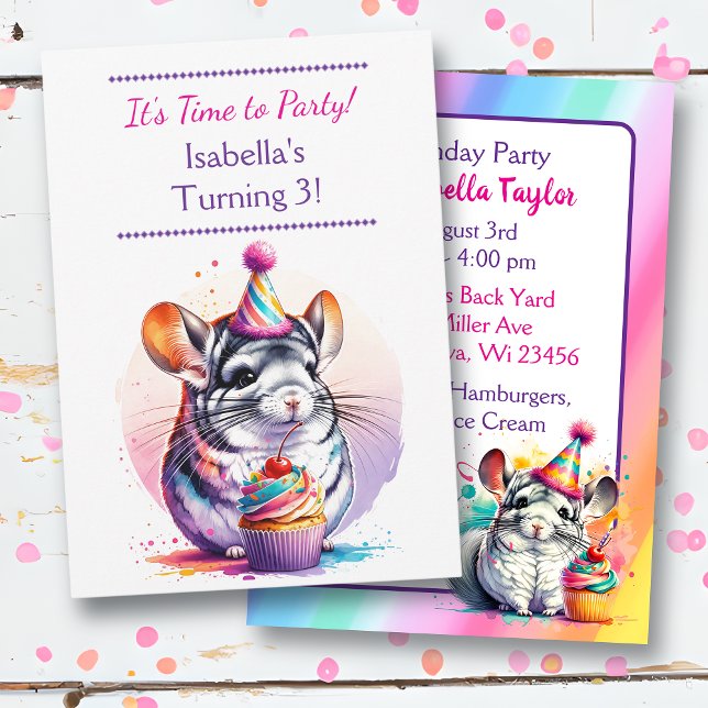 Invitación Cute Chinchilla fiesta de cumpleaños de Chica (Subido por el creador)