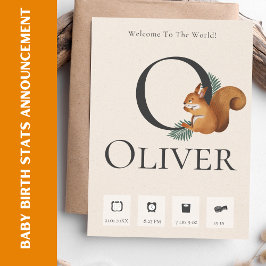 Invitación Cute Chipmunk Baby Birth Stats