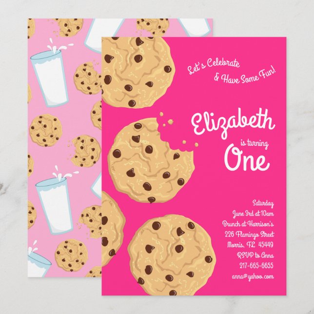 Invitación Cute Chocolate Chip Cookie Niños Primer Fiesta de  (Anverso / Reverso)