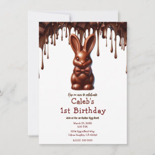 Invitación Cute Chocolate Pajarita Easter Bunny 1er Cumpleaño