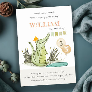 Invitación Cute Chomp Alligator Swamp Cualquier Cumpleaños De