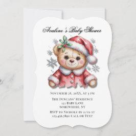 Invitación Cute Christmas Bear and Snowflakes Baby Shower