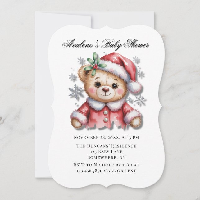 Invitación Cute Christmas Bear and Snowflakes Baby Shower (Anverso)