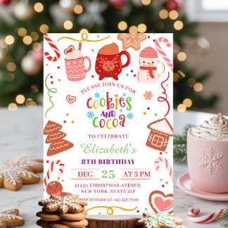 Invitación Cute Christmas Cookies and Cocoa Birthday party