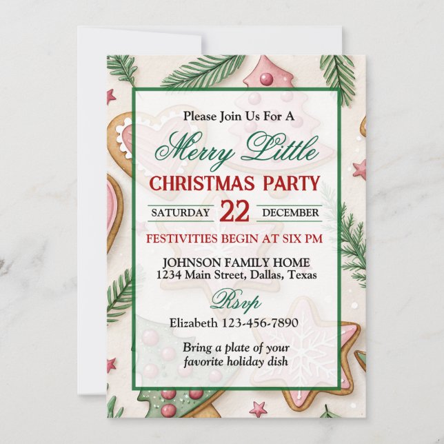 Invitación Cute Christmas Cookies Holiday Party (Anverso)