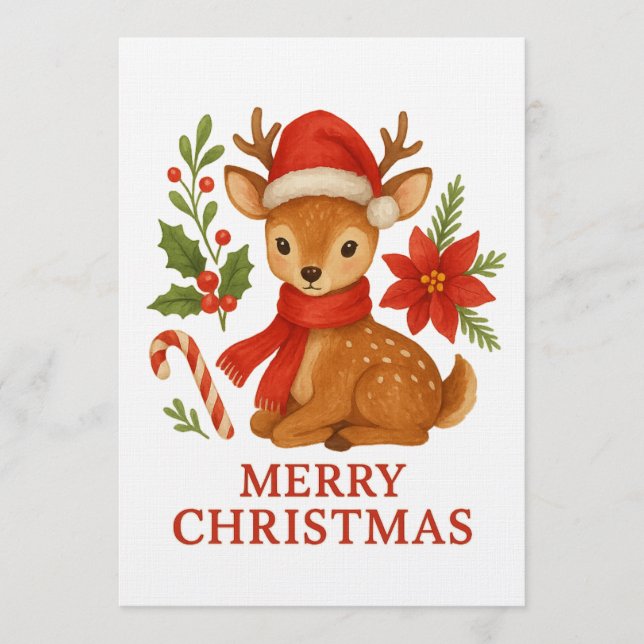 Invitación Cute Christmas Deer Greeting Card–Merry Christmas (Anverso)