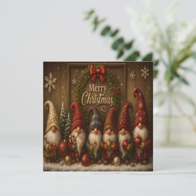 Invitación Cute Christmas Gnomes Merry (Anverso de pie)