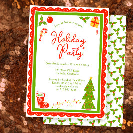 Invitación Cute Christmas Icons Scallop CUSTOM Holiday Party