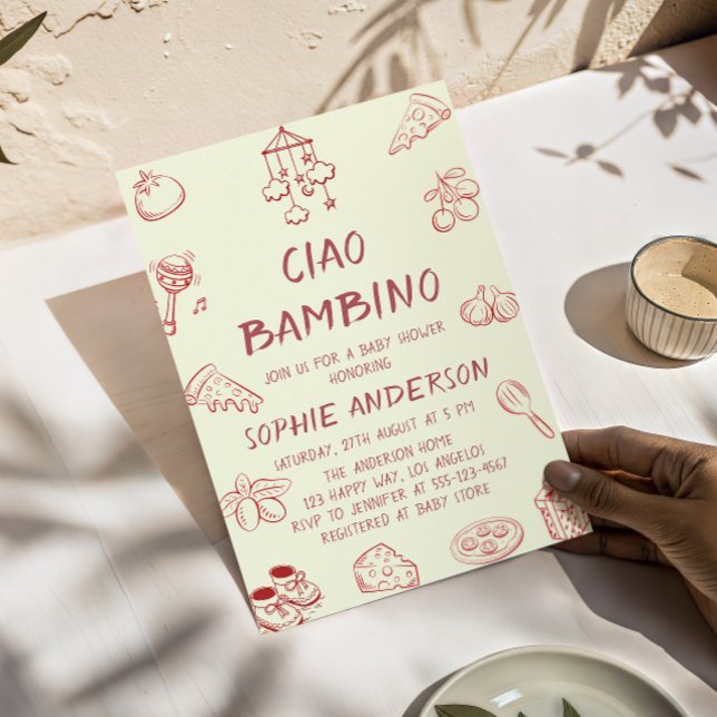 Invitación Cute Ciao Bambino Cream Italian Baby Shower (Subido por el creador)