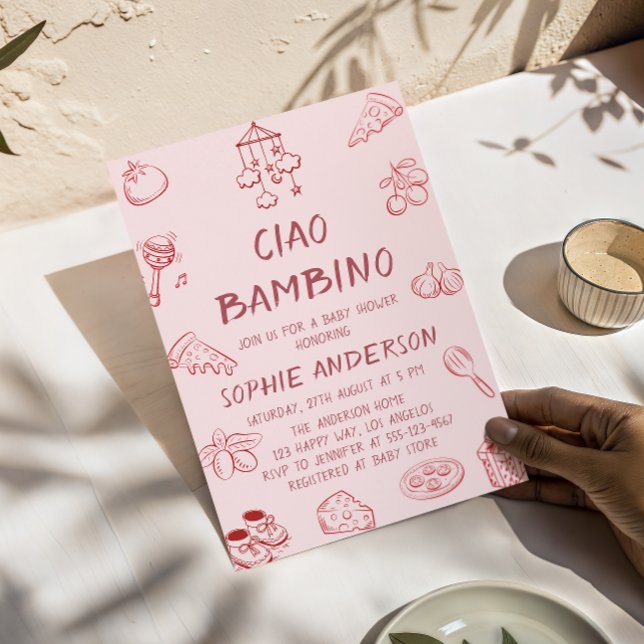 Invitación Cute Ciao Bambino Pink Italian Baby Shower (Subido por el creador)