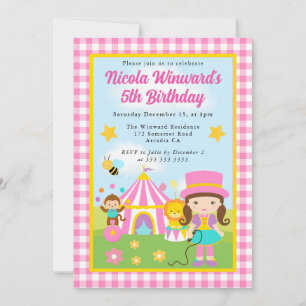 Invitación Cute Circus Brunette Chica Entrenador Niños Cumple