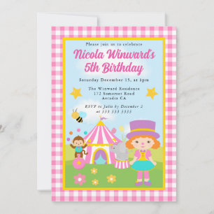 Invitación Cute Circus Red Haired Chica Entrenador Niños Cump