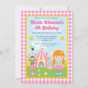 Invitación Cute Circus Red Haired Chica Entrenador Niños Cump