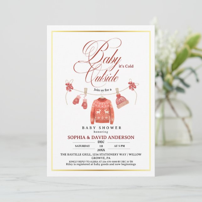 Invitación Cute Clothes Line Baby Its Cold Outside Shower (Anverso de pie)