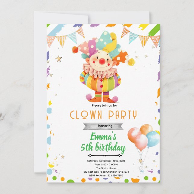 Invitación Cute clown birthday party invitation (Anverso)