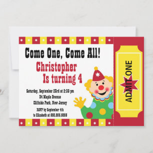 Invitación Cute Clown Circus Birthday Party Invitations