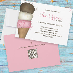 Invitación Cute Código QR Social de Helado Caprichoso Acuarel