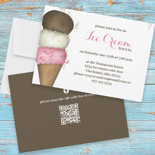 Invitación Cute Código QR Social de Helado Caprichoso Acuarel