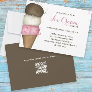 Invitación Cute Código QR Social de Helado Caprichoso Acuarel