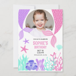 Invitación Cute cola de sirena, sirena con cumpleaños de foto