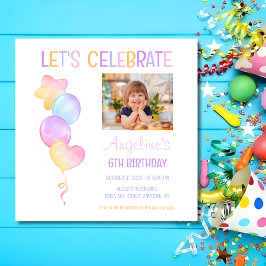 Invitación Cute Colorful Balloon Photo Kids Cumpleaños