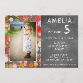 Invitación Cute Colorful Blots Chalkboard Niños Foto Cumpleañ