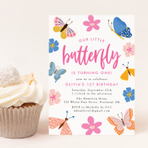 Cute Colorful Butterflies Primer Fiesta de cumplea