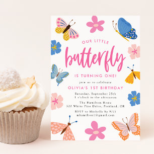Invitación Cute Colorful Butterflies Primer Fiesta de cumplea