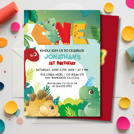 Invitación Cute Colorful Dinosaur Boys First Birthday 