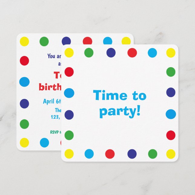 Invitación Cute & Colorful Dots Kids Birthday Party (Anverso / Reverso)