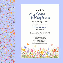 Invitación Cute Colorful Little Wildflower 1st Birthday Party