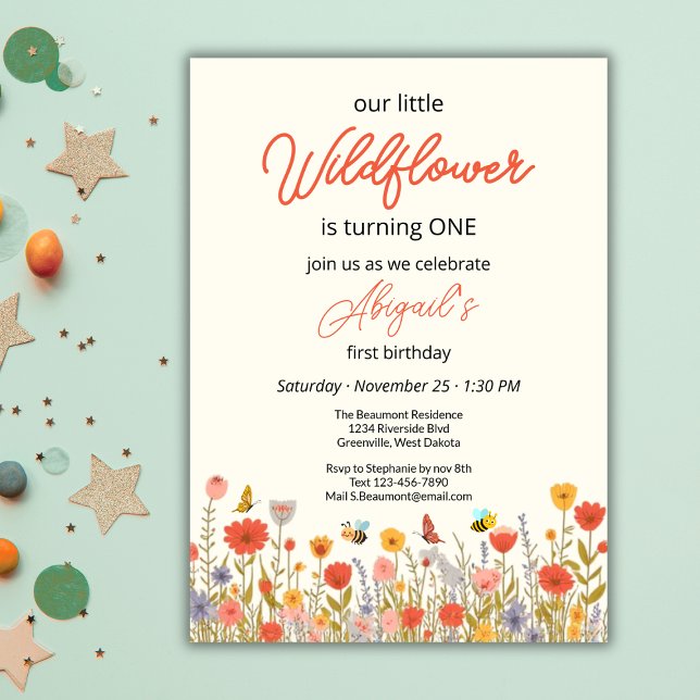 Invitación Cute Colorful Little Wildflower Bee's 1st Birthday (Subido por el creador)