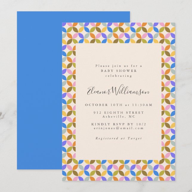 Invitación Cute Colorful Modern Blue Geometric Baby Shower (Anverso / Reverso)