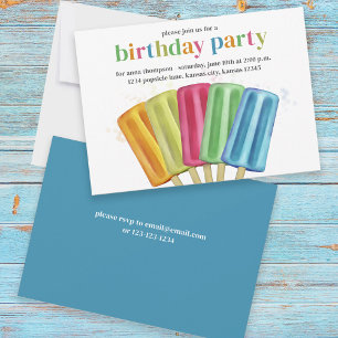 Invitación Cute Colorful Moderno Birthday Popsicles Verano