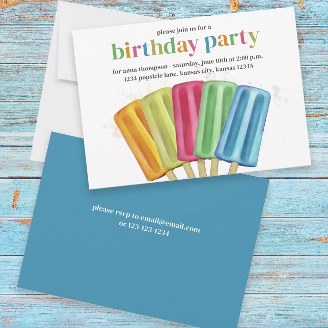 Invitación Cute Colorful Moderno Birthday Popsicles Verano (Subido por el creador)