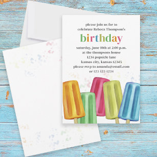 Invitación Cute Colorful Moderno Birthday Summer Popsicles