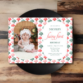 Invitación Cute Colorful Mushroom Photo Fairy Primer Cumpleañ